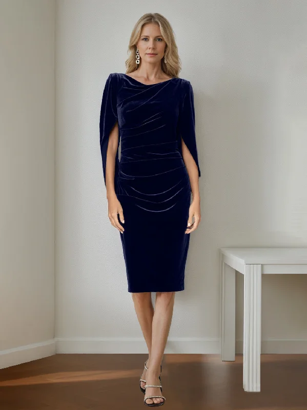 A-Line/Princess Scoop Half Sleeves Knee-Length Velvet Mother of the Bride Dresses with Ruffles Bodycon Club Sequined