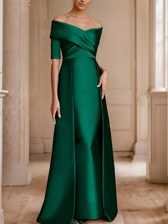 A Line/Princess Off-the-Shoulder Half Sleeves Floor-Length Mother of the Bride Dresses Tunics Chinos classic