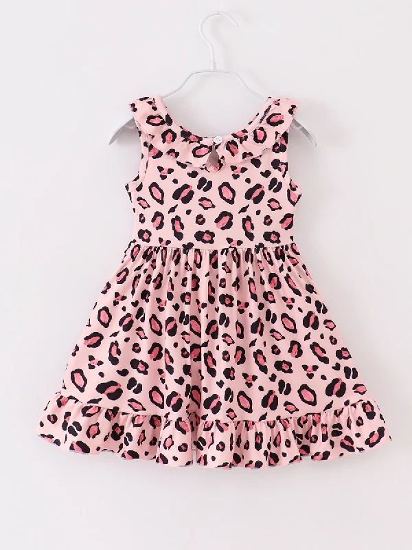 Pink Leopard Girl Dress Tunics Seasonal trendy