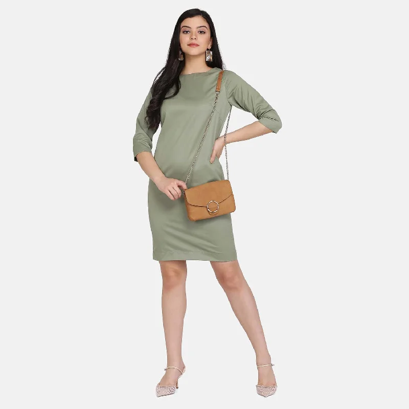 Ladies Work Sage Green Sheath Dress Tunics Solid Classic