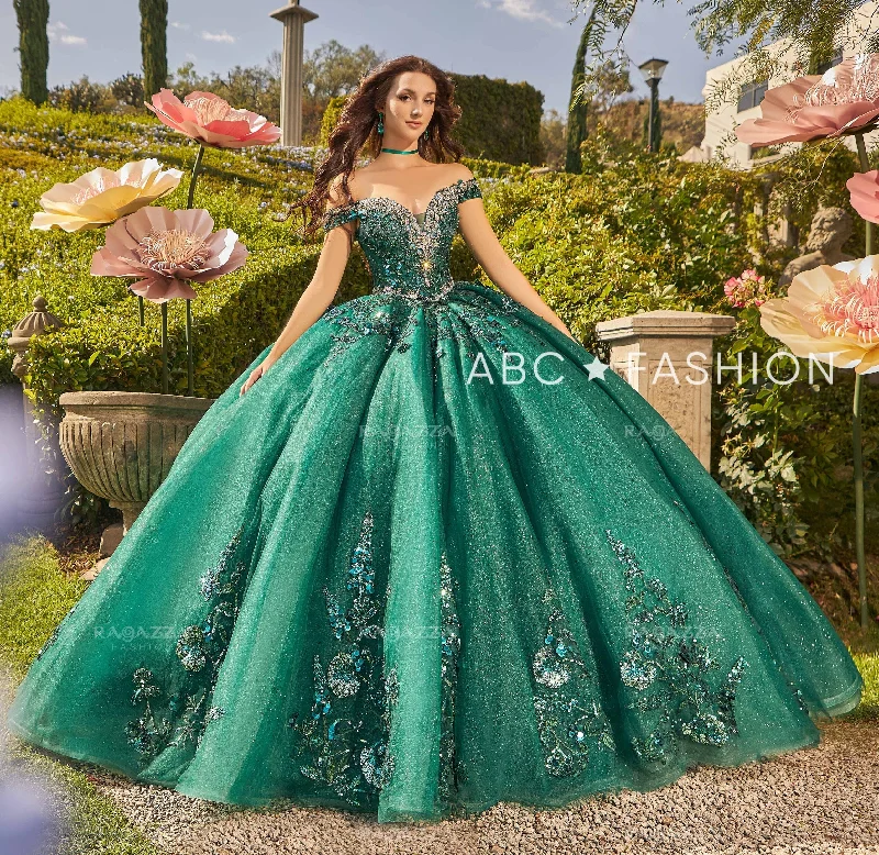 Sequin Off Shoulder Quinceanera Dress by Ragazza EV32-632 sweetheart Neckline Romantic