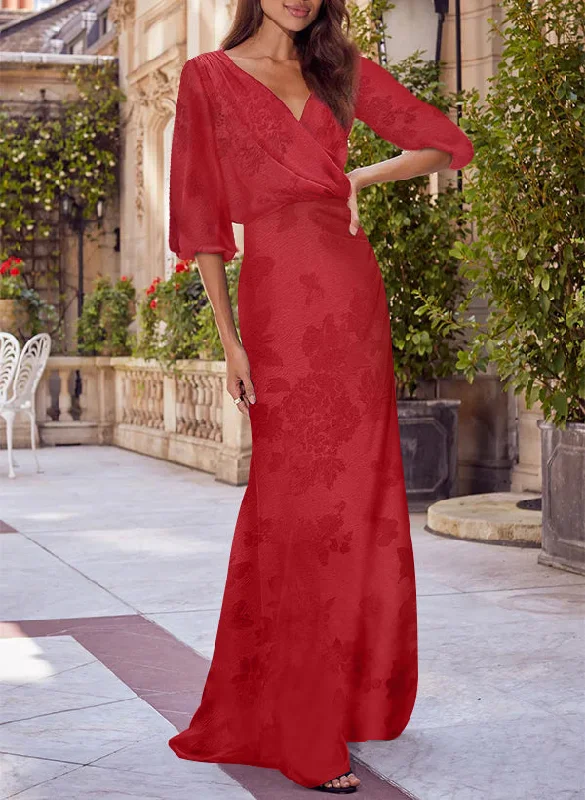 Column Floral Print V-neck Half Sleeves Red Mother of the Bride & Groom Dresses Tunics Stylish modern