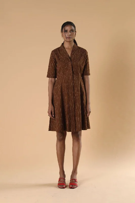 Printed Brown Cotton Dress for Women- Qua Turtleneck Warm Winter