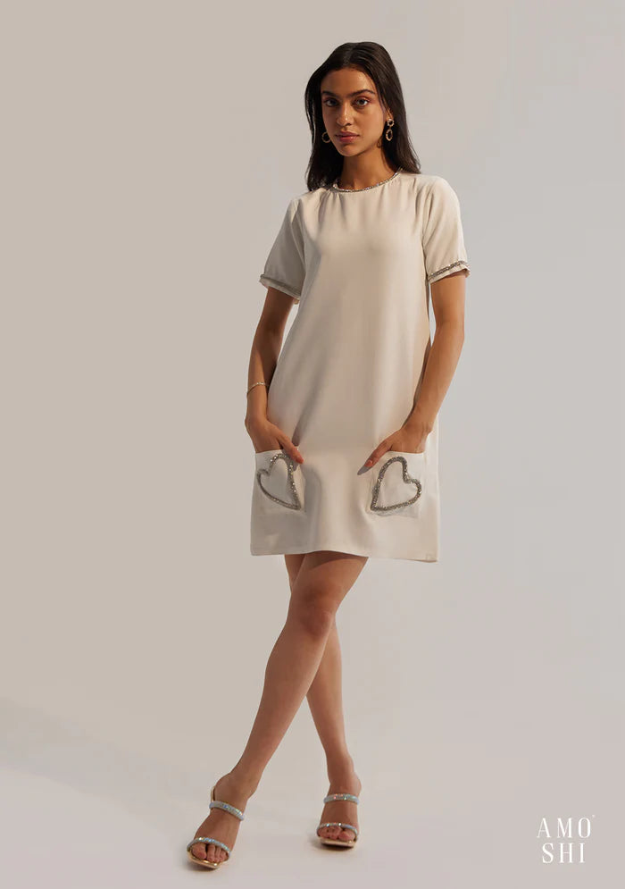 Women's Relaxed fit  Dress with Handmade Pocket Heart details Tunics Sophisticated sleek