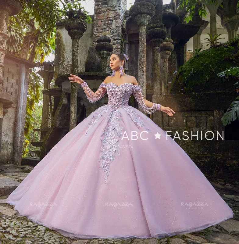 3D Floral Off Shoulder Quinceanera Dress by Ragazza EV30-630 Tunics Satin smooth