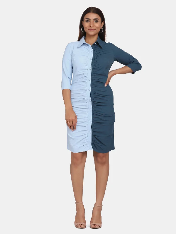 Women’s Blue Colour Block Stretch Dress - Blue Tunics Wedding white