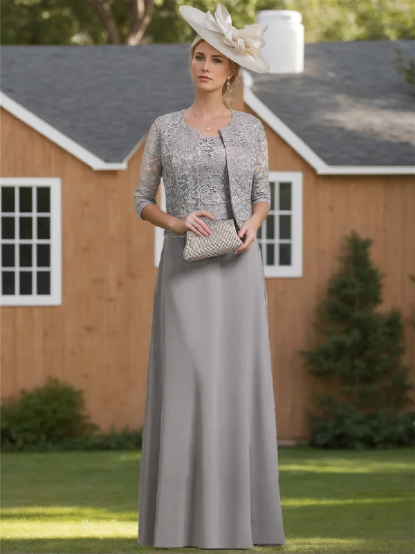 Sheath/Column Chiffon Floor Length 1/2 Sleeves Scoop Lace Mother of the Bride Dresses Tunics Exclusive limited