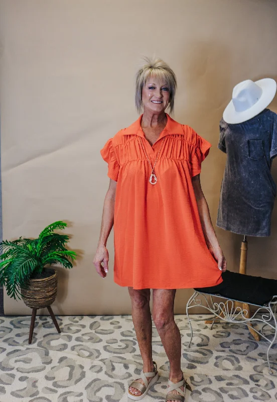 Cut To The Chase Orange Dress Off-the-shoulder Chic Trendy