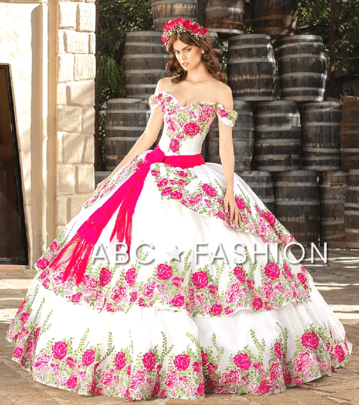 Floral Charro Quinceanera Dress by Ragazza MV33-133 Bodycon Club Sequined