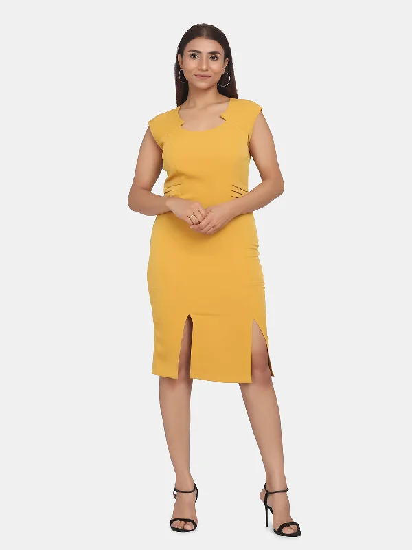 Stretch Formal Evening Dress - Mustard Yellow Tunics Occasion special