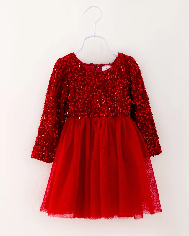 Red Sequin Girl Tutu Dress Tunic Top Casual