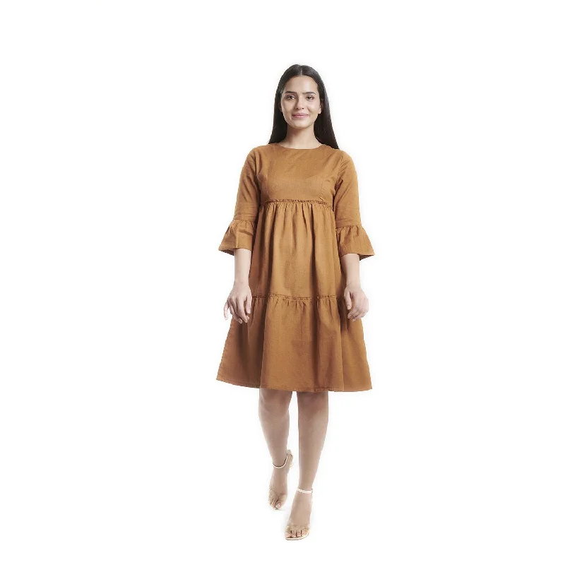 Breathable Mustard Yellow Cotton Tiered Dress Tunics Trousers formal