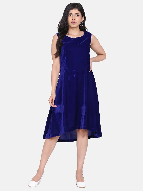 Velvet High Low  Sleeveless Evening Dress - Royal Blue Tunics Formal black