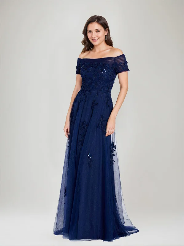 A-Line Off-the-Shoulder Sleeveless Mother Of The Bride & Groom Dresses with Appliques Tunics Corduroy durable