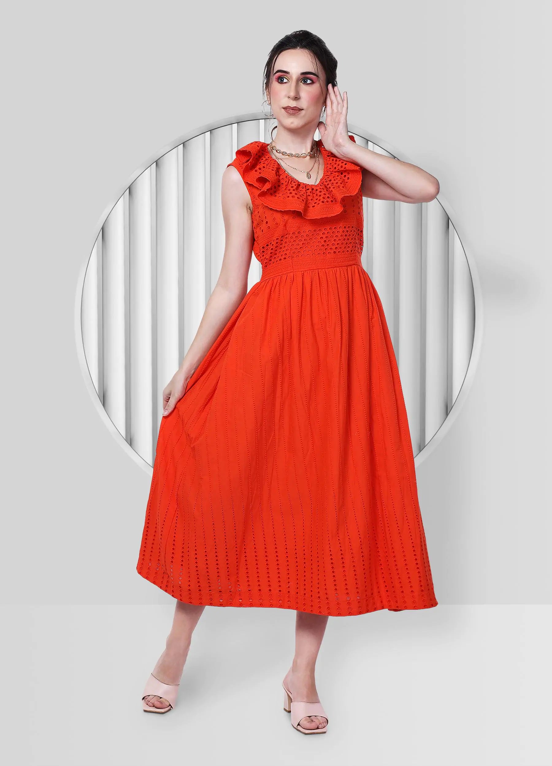 Paint it orange ruffle dress Tunics Lace romantic