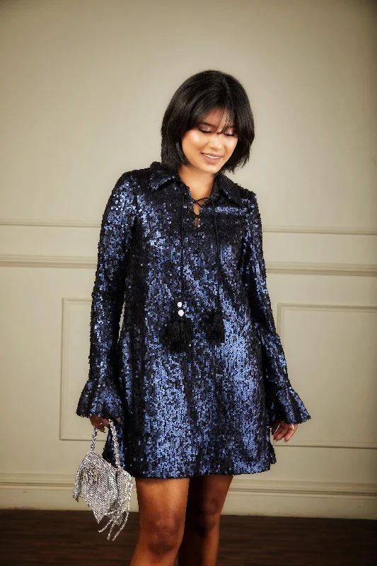 NAVY BLUE SEQUIN SHIFT DRESS Tunics New arrival