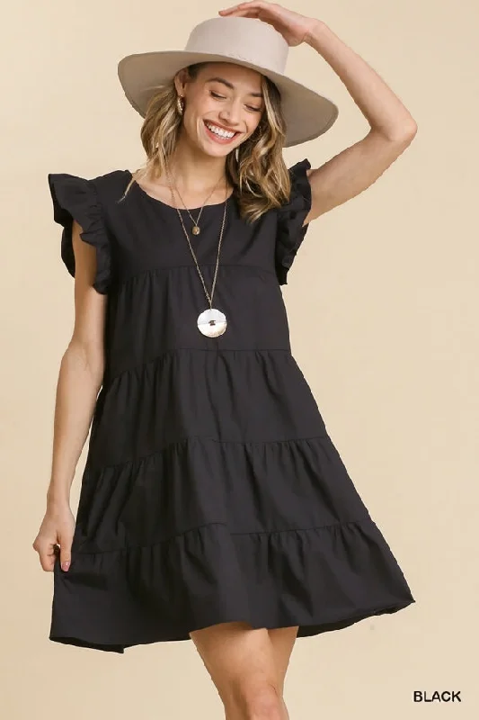 Poplin Sleeve Tiered Dress Cowl Neckline Elegant