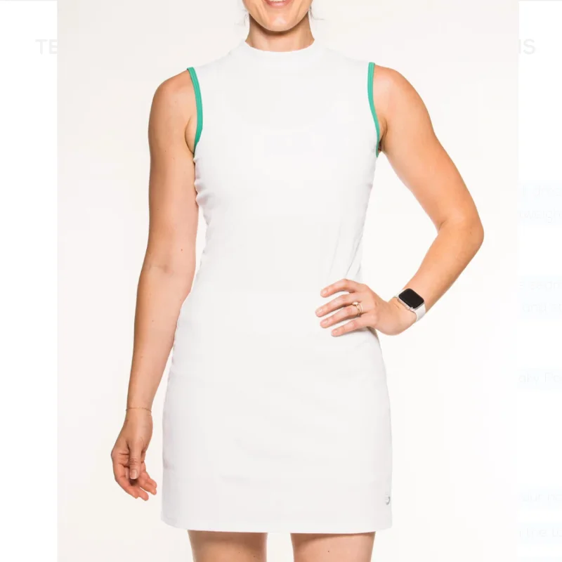 Foray Golf Rib Tennis Dress - White/Green Tunics Sophisticated sleek