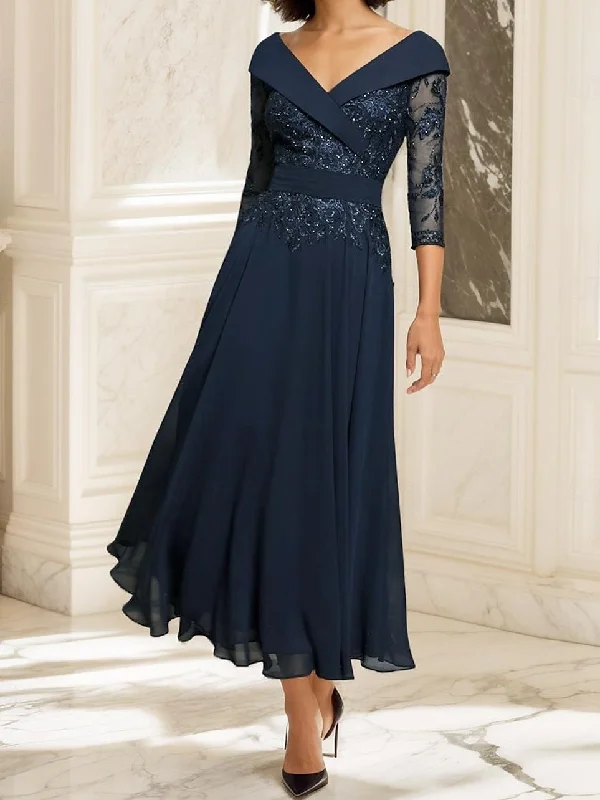 A-Line/Princess Sweetheart Half Sleeves Ankle-Length Mother of the Bride Dresses with Lace sweetheart Neckline Romantic