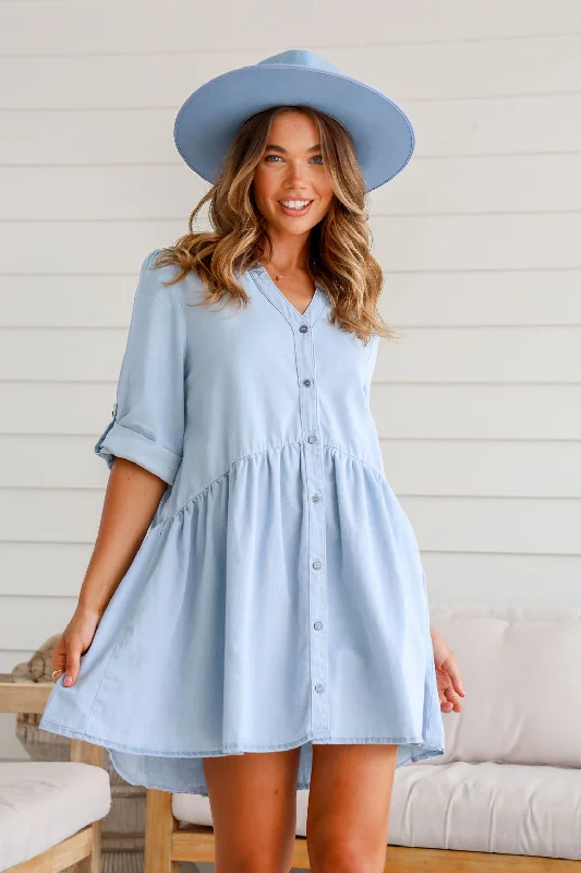 Lacey Dress Light Blue Maxi Flowy Bohemian