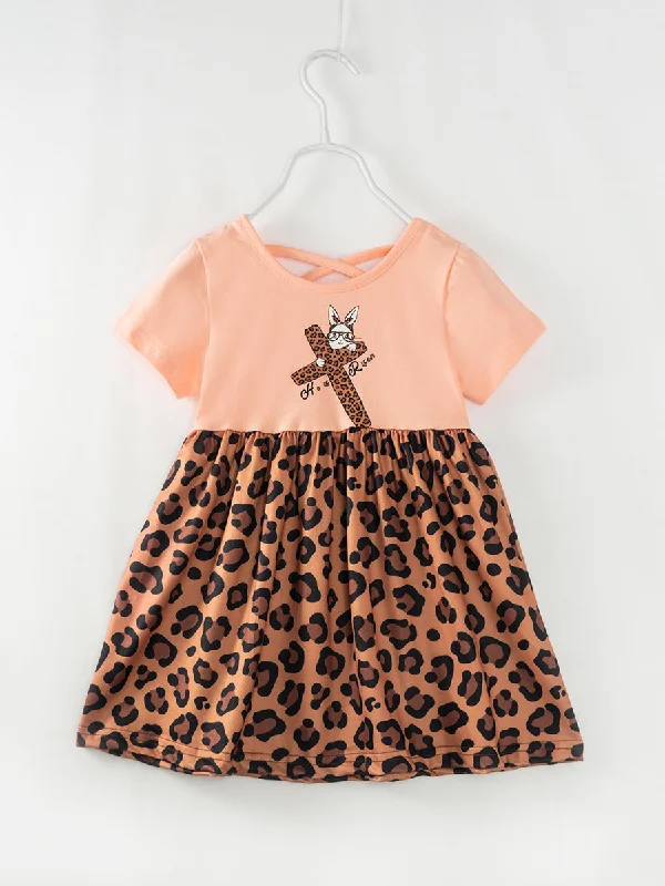 Easter Brown Leopard Cross Bunny Ruffle Girl Twirl Dress Tunics Custom made