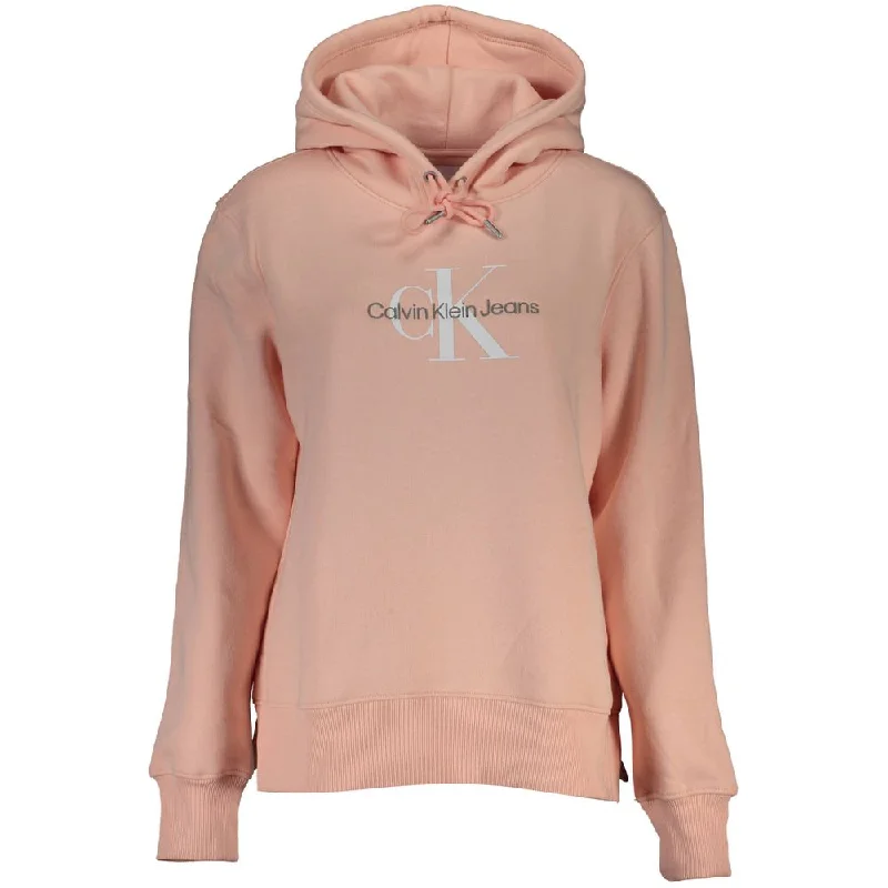 Chic Pink Fleece Hooded Sweatshirt With Logo Embroidery Hoodie with Cropped Fit Short Trendy