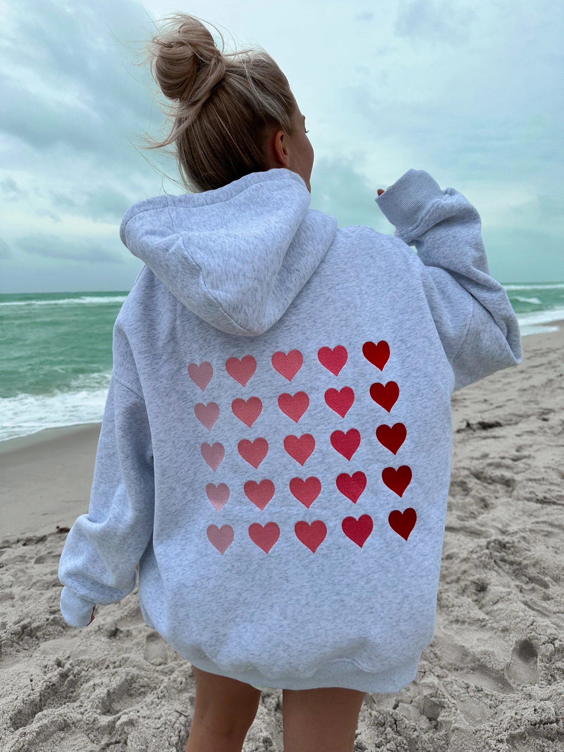 Ombre Hearts Hoodie Hoodie with Exposed Zipper Edgy Industrial