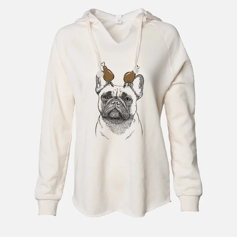 Thanksgiving Kingsleigh the French Bulldog - Cali Wave Hooded Sweatshirt Hoodie with Hem Lace Feminine Delicate