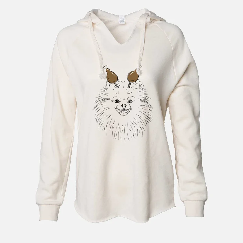 Thanksgiving Finn the Pomeranian - Cali Wave Hooded Sweatshirt Hoodie with Hem Raw Edge Edgy Unfinished