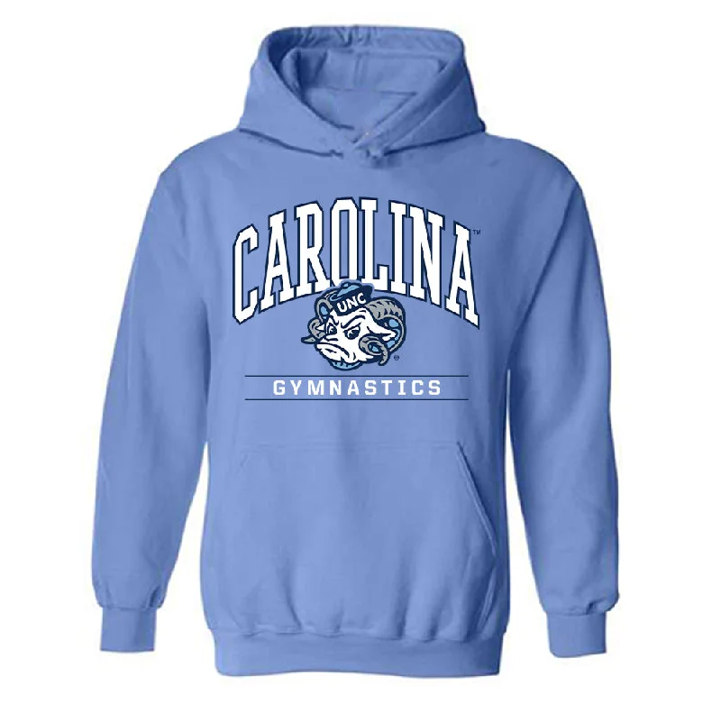 UNC - NCAA Women's Gymnastics : Jordan Valahovic - Classic Shersey Hooded Sweatshirt Hoodie with Hem Frayed Vintage Worn