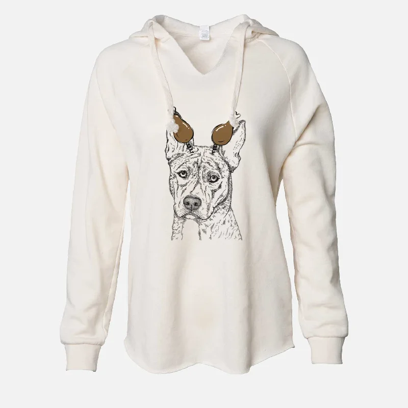 Thanksgiving Leo the Ibizan Hound Bull Mastiff Mix - Cali Wave Hooded Sweatshirt Hoodie with Raw Hem Edgy Unfinished