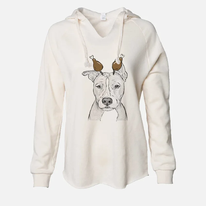 Thanksgiving Kisses the Pitbull - Cali Wave Hooded Sweatshirt Hoodie with Hem Elastic Stretchable Comfortable