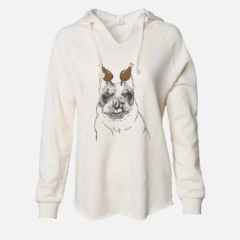 Thanksgiving Lentil the French Bulldog - Cali Wave Hooded Sweatshirt Hoodie with Frayed Bohemian Relaxed