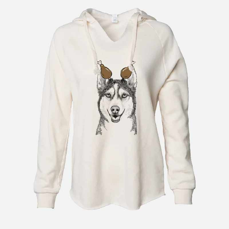 Thanksgiving Kira the Siberian Husky - Cali Wave Hooded Sweatshirt Hoodie with Hem Fringe Bohemian Relaxed