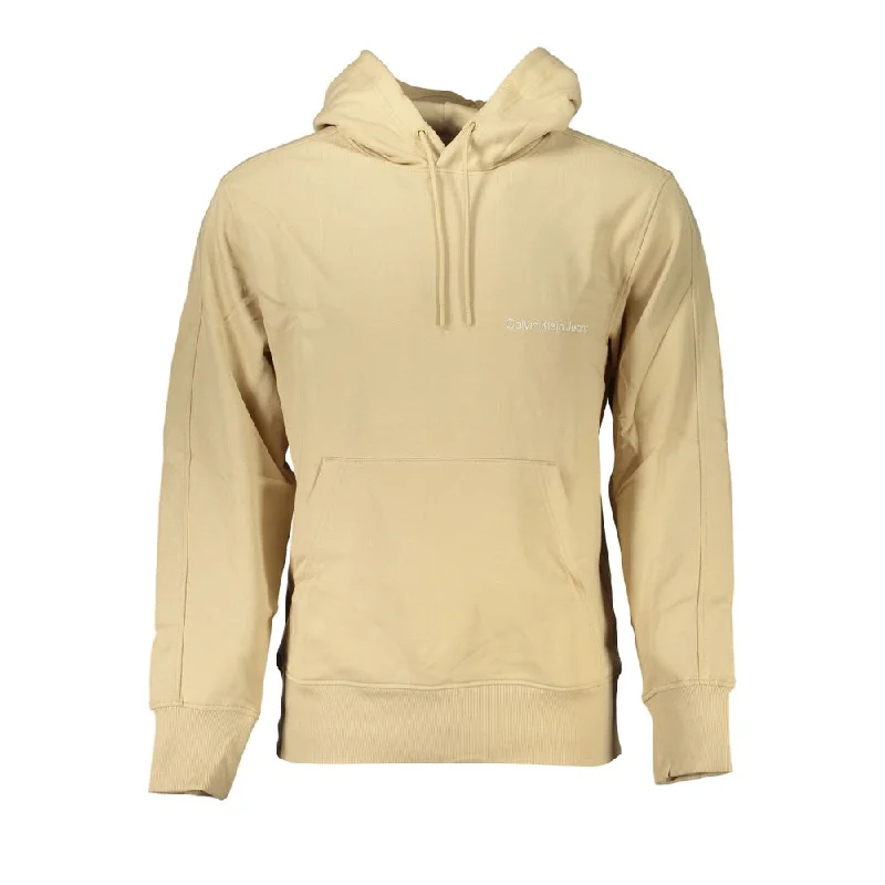 Beige Brushed Cotton Hooded Sweatshirt Hoodie with Illustration Artistic Creative