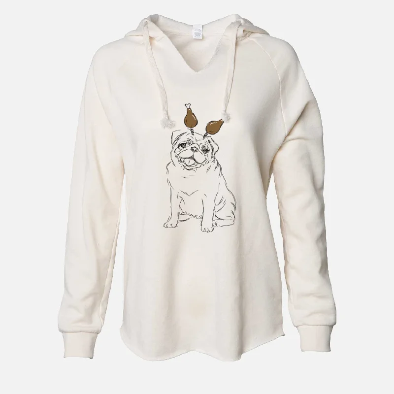 Thanksgiving Higgins the Pug - Cali Wave Hooded Sweatshirt Hoodie with Button Classic Timeless