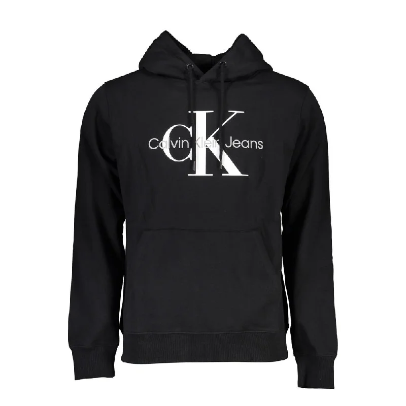 Sleek Black Cotton Hoodie With Logo Print Hoodie with Raglan Sleeves Sporty Comfortable