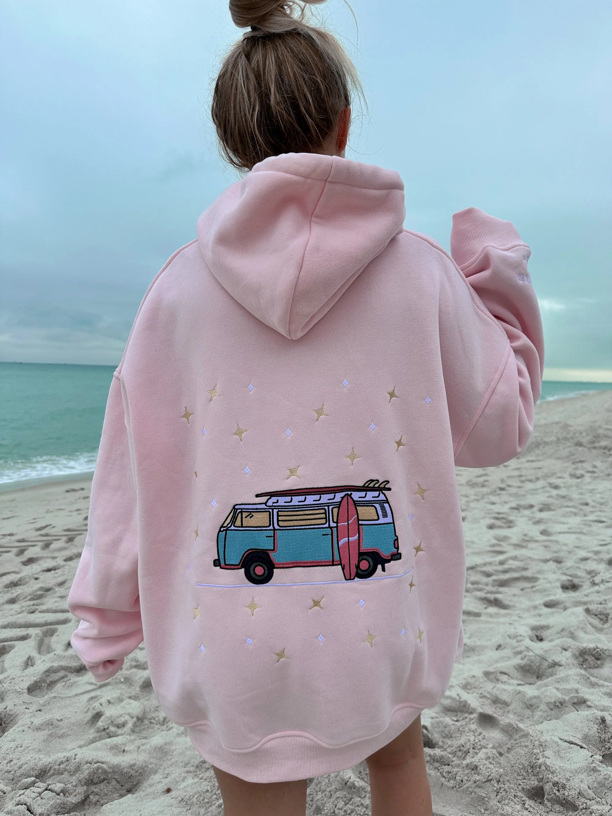 Embroidered Van Hoodie Hoodie with High Neck Warm Protective