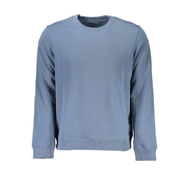 Sleek Blue Crew Neck Sporty Sweatshirt Hoodie with Button Classic Timeless