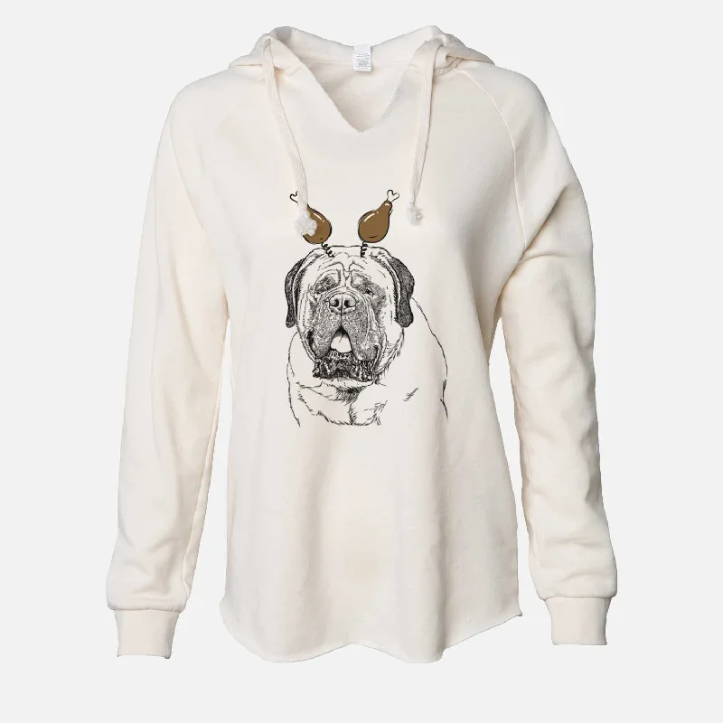 Thanksgiving Jed the English Mastiff - Cali Wave Hooded Sweatshirt Hoodie with Raw Hem Edgy Unfinished