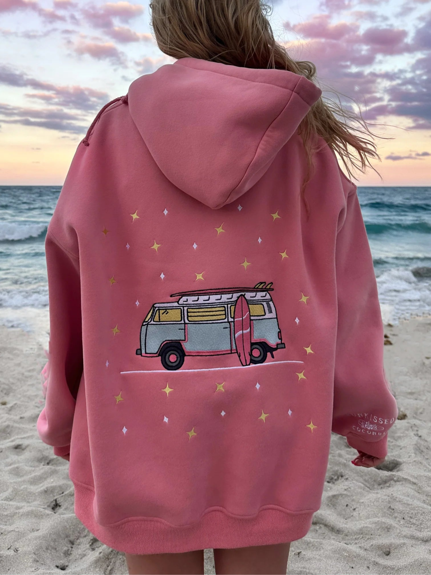 Embroidered Van Hoodie Hoodie with Button Placket Classic Preppy