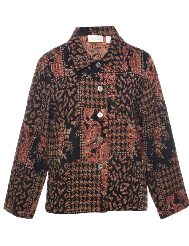 Animal Print Tapestry Jacket - M A-Line Jacket Boat Neck Shawl Collar