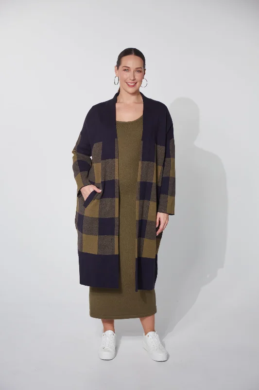 Harris Cardigan - Midnight Check Polka Dot Checkered Tartan