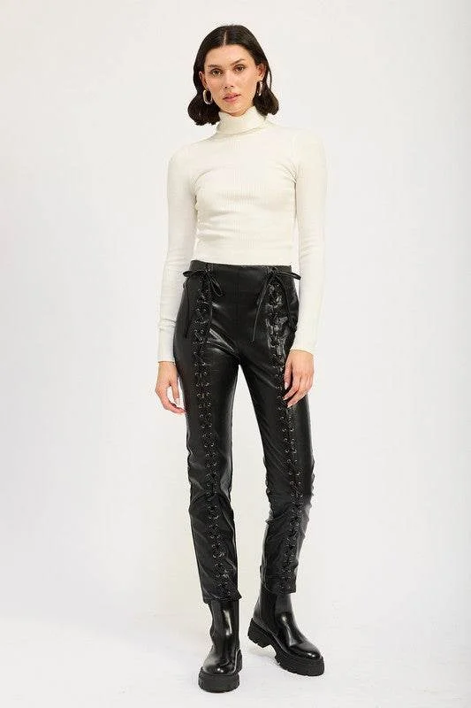 Emory Park Lace Up Leather Trousers Trousers Seasonal Trendy