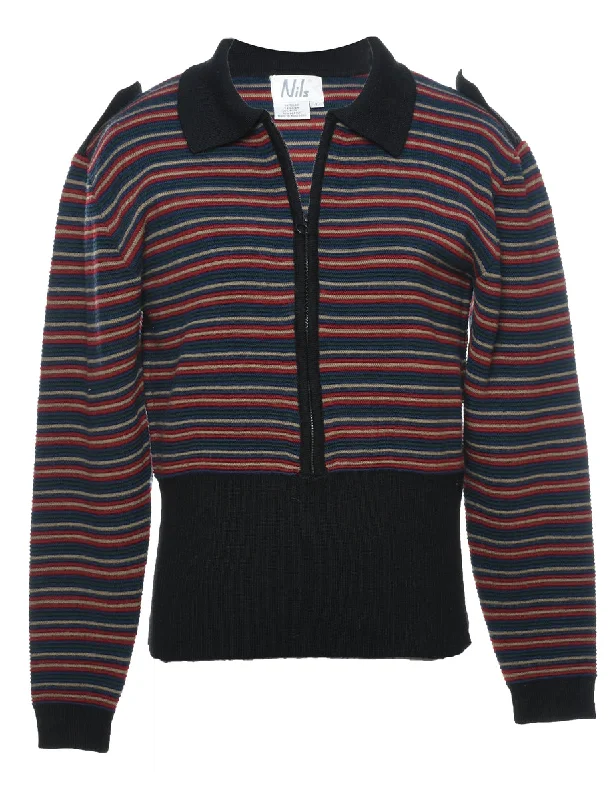 Multi-colour Striped Cardigan - M Fitted Slim Tailored