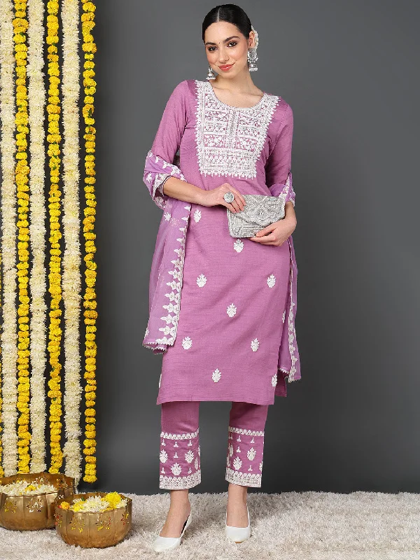 Pink Silk Blend Solid Embroidered Straight Kurta Trouser With Dupatta Trousers Trousers Formal