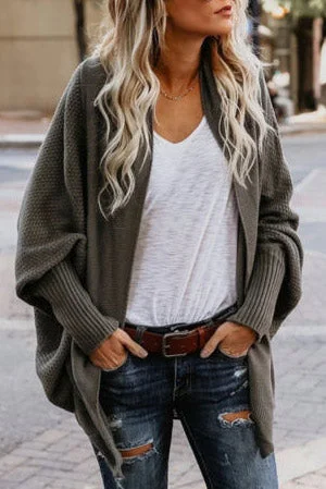 Casual Grey Midi Knit Sweater Cardigan Collared Crew Neck Turtle Neck