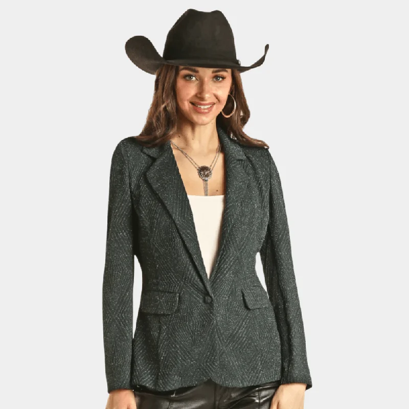 Rock & Roll Denim Green Shimmer Blazer. Women's Vacation Suit