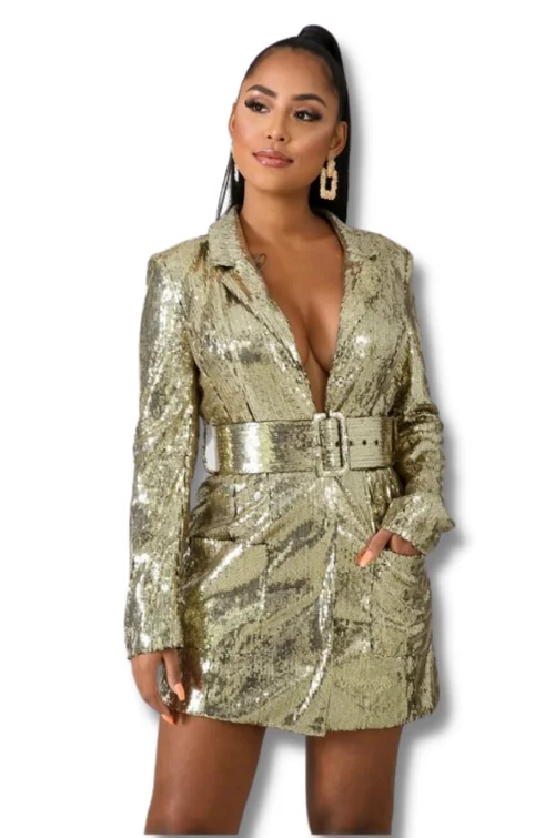 Gold Sequins Blazer Dress Women's Business Blazer