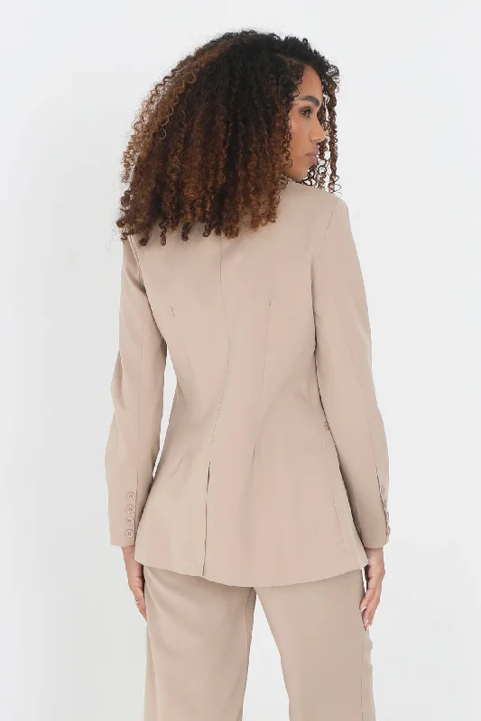 BEIGE BUTTON FASTENED LONG SLEEVE TAILORED BLAZER Women's Radiation Jacket